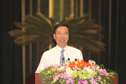 越共中央政治局委员、中央书记处书记、中央宣教部部长武文赏在会上发言。（图片来源：越通社）