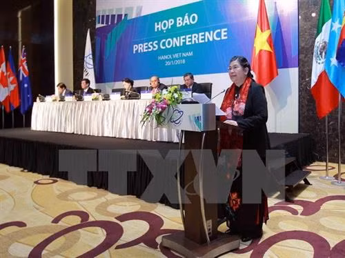 越南国会副主席丛氏放在新闻发布会上发表讲话。（图片来源：越通社）