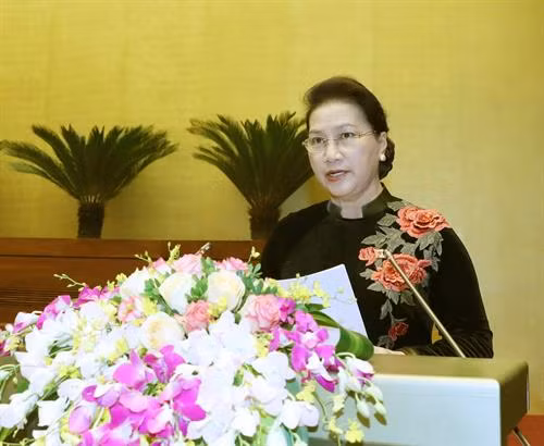 阮氏金银在闭幕会上致辞。(图片来源:越通社) 阮氏金银在闭幕会上致辞。(图片来源:越通社)