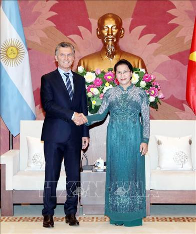 越南国会主席阮氏金银会见阿根廷总统马克里。图自越通社