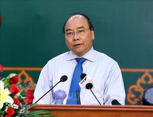 越南政府总理阮春福在见面会上发表讲话。图自越通社 越南政府总理阮春福在见面会上发表讲话。图自越通社