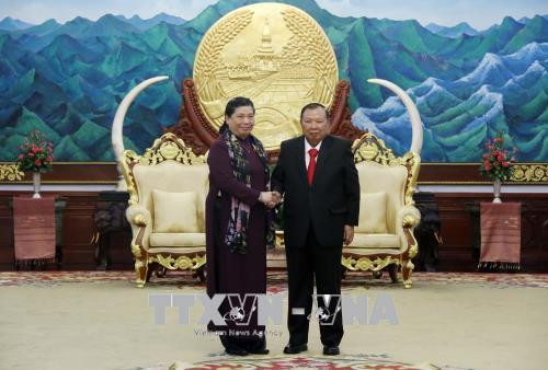 越南国会常务副主席丛氏放与老挝国家主席本杨·沃拉吉。（图片来源：越通社）