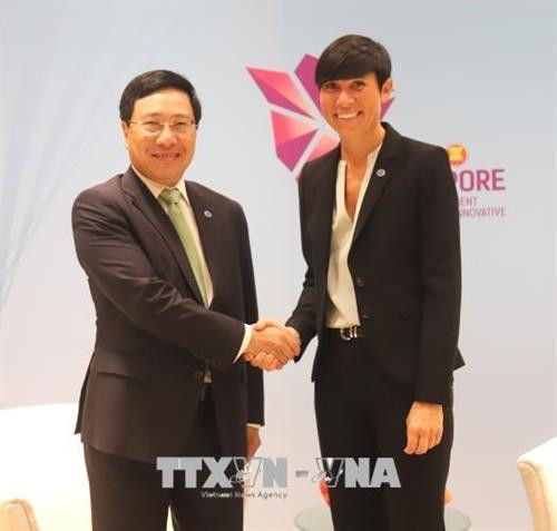 范平明在会见挪威外交大臣瑟雷德。越通社记者 春咏 摄