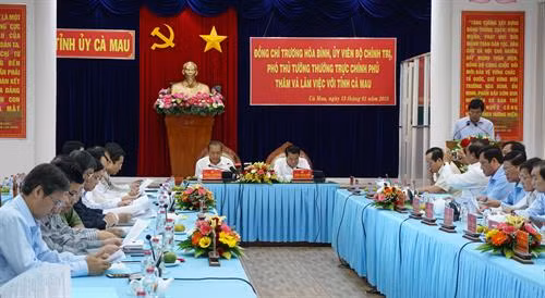 张和平副总理与金瓯省领导代表举行工作会谈。（图片来源：越通社）