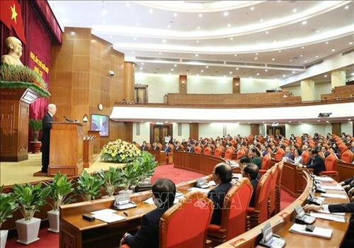 越共中央总书记、国家主席阮富仲致开幕辞。图自越通社 越共中央总书记、国家主席阮富仲致开幕辞。图自越通社