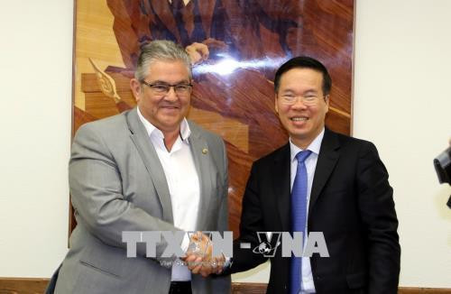 越共中央宣教部部长武文赏会见希腊共产党总书记迪米特里斯·古楚巴斯。（图片来源：越通社）