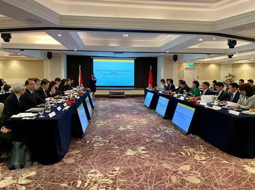越南与新加坡经济对接第14次部长级会议场景。图自越通社