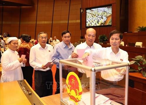 国会代表现场投票。图自越通社