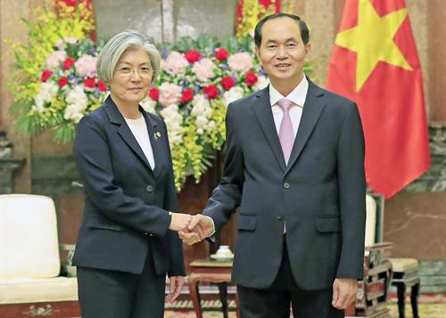 越南国家主席陈大光会见韩国外长康京和。（图片来源：越通社）