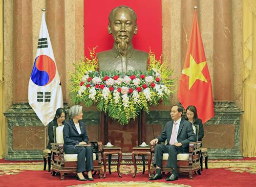 越南国家主席陈大光会见韩国外长康京和。（图片来源：越通社）