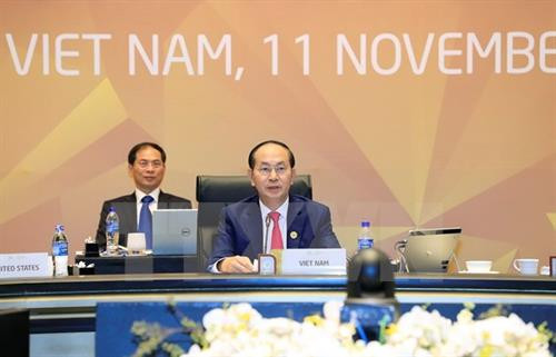 越南国家主席陈大光在亚太经合组织（APEC）第二十五次领导人会议上发表讲话。（图片来源：越通社）