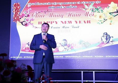 越南驻德国大使段春兴在活动上发表讲话。（图片来源：越通社）