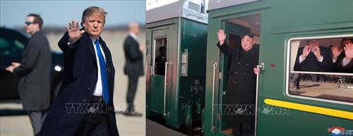 美国总统特朗普（左）与朝鲜最高领导人金正恩其次前往越南出席美朝领导人第二次会晤。图自越通社