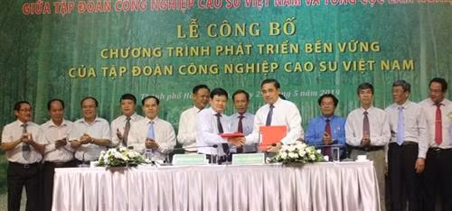 越南橡胶工业集团与越南林业总局合作协议签署仪式现场。图自越通社