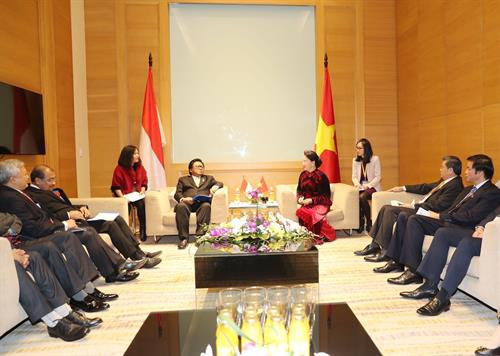 国会主席阮氏金银会见印尼地方代表理事会主席乌斯曼•沙普达。（图片来源：越通社）