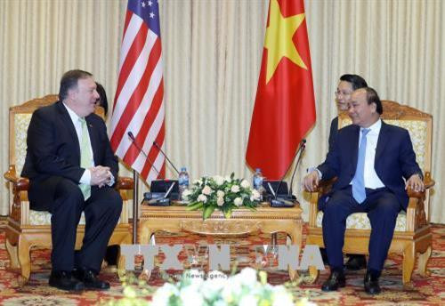 越南政府总理阮春福会见美国国务卿迈克•蓬佩奥。越通社统一 摄