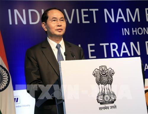越南国家主席陈大光在越南印度企业论坛上发表讲话。越通社记者 彦创 摄