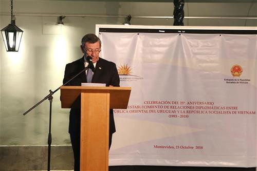 乌拉圭外长鲁道夫·尼恩·诺沃亚发表讲话。图自越通社 乌拉圭外长鲁道夫·尼恩·诺沃亚发表讲话。图自越通社