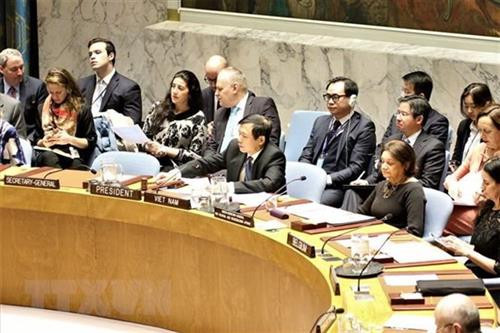 资料图：越南驻联合国代表团团长邓廷贵大使主持召开联合国安理会公开会议。图自越通社