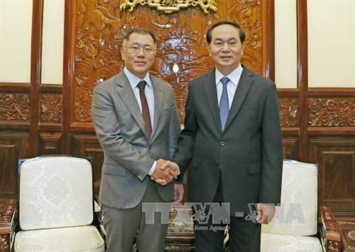 越南国家主席陈大光会见韩国现代汽车副会长郑义宣。（图片来源：越通社 ）