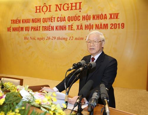 阮富仲在会上发表讲话。(图片来源:越通社) 阮富仲在会上发表讲话。(图片来源:越通社)