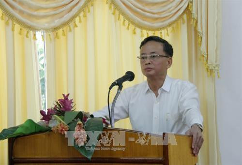 越南信息与传媒部新闻局局长阮蔡天发表讲话。（图片来源：越通社）
