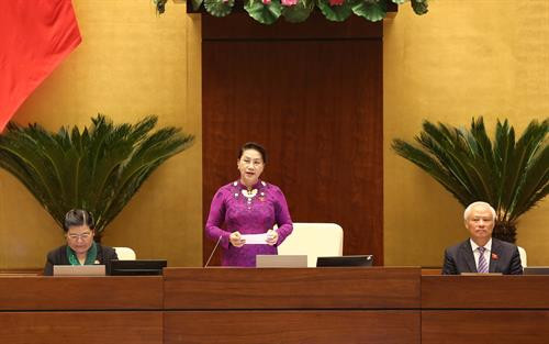 国会主席阮氏金银在越南第十四届国会第四次会议质询会上致开幕辞。（图片来源：越通社）