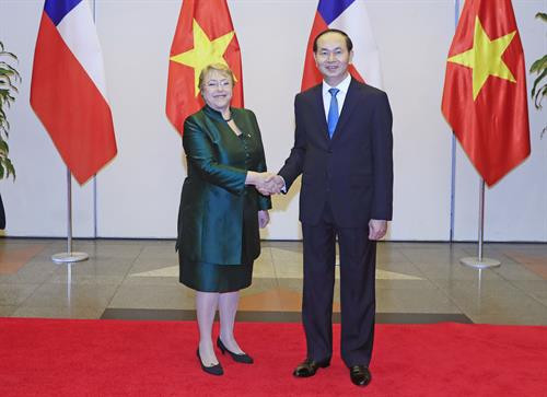 越南国家主席陈大光和智利总统米歇尔·巴切莱特。（图片来源：越通社）