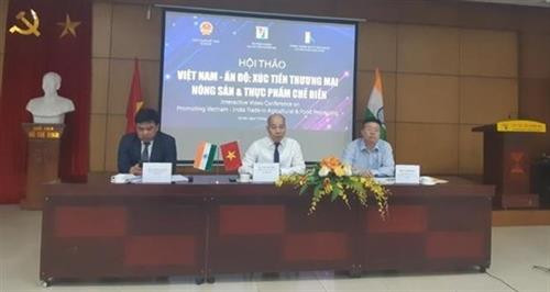 题为“越南与印度促进农产品和加工食品的贸易往来”的视频研讨会场景。图自越通社 题为“越南与印度促进农产品和加工食品的贸易往来”的视频研讨会场景。图自越通社