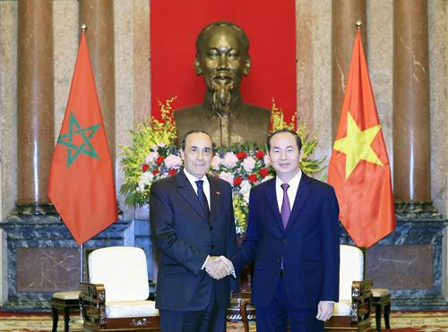 越南国家主席陈大光与摩洛哥众议院议长哈比博·马勒克（图片来源：越通社）