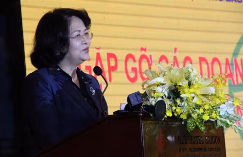 邓氏玉盛在见面会上发表讲话。图自越通社
