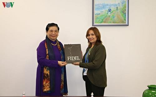 越南国会常务副主席丛氏放与古巴国会副主席马查杜。图自互联网