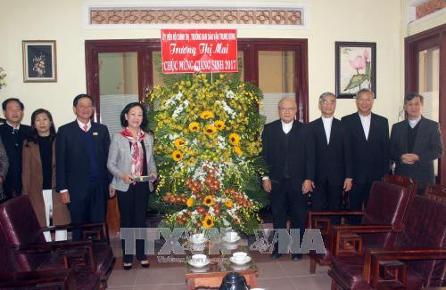 越共中央政治局委员、中央书记处书记、中央民运部部长张氏梅莅临林同省大叻市大力主教座向当地信教群众致以圣诞节最诚挚的祝福。 (图片来源：越通社）