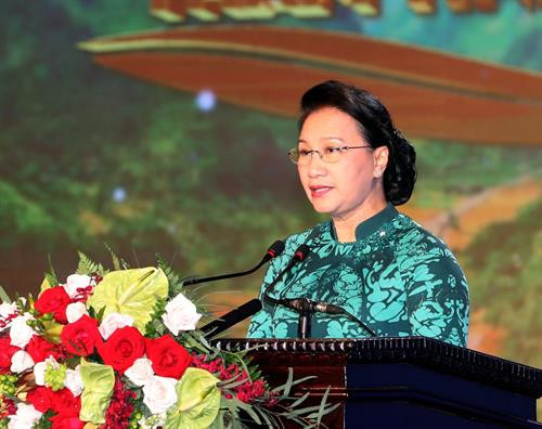 越南国会主席阮氏金银在交流晚会上发言 图自越通社