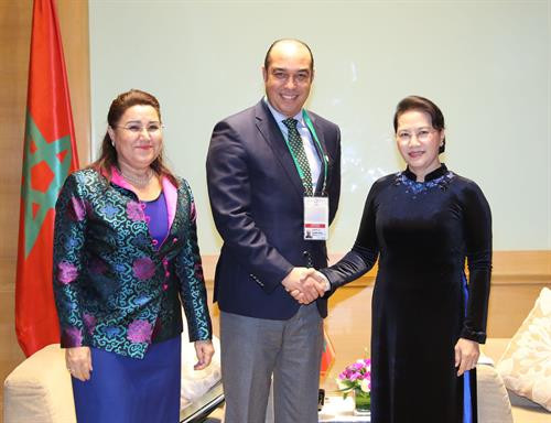 阮氏金银会见摩洛哥众议院两位副议长。(图片来源:越通社) 阮氏金银会见摩洛哥众议院两位副议长。(图片来源:越通社)