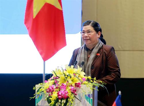 越南国会副主席丛氏放在会上发表讲话。（图片来源：越通社）