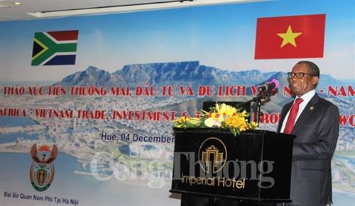 南非驻越南大使Mpetjane Kgaogelo Lekgoro在会上发表讲话。图自《工商报》