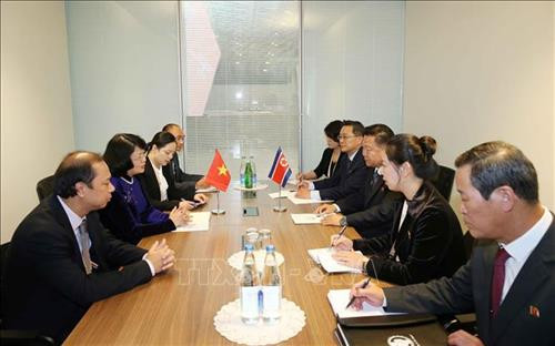 邓氏玉盛会见朝鲜最高人民会议常任委员会委员长崔龙海。图自越通社