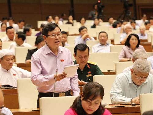 昆嵩省国会代表苏文八在会上发表意见。越通社记者 芳花 摄