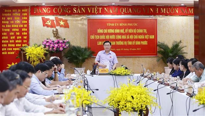 越南国会主席王廷惠与平福省委常委会举行工作会谈