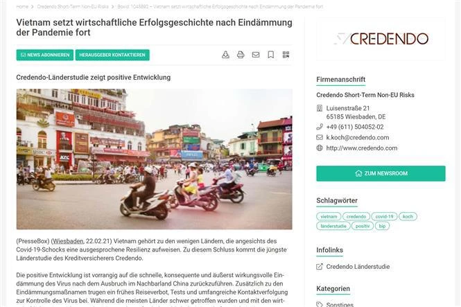 欧洲信用保险公司：越南续写经济发展的成功故事
