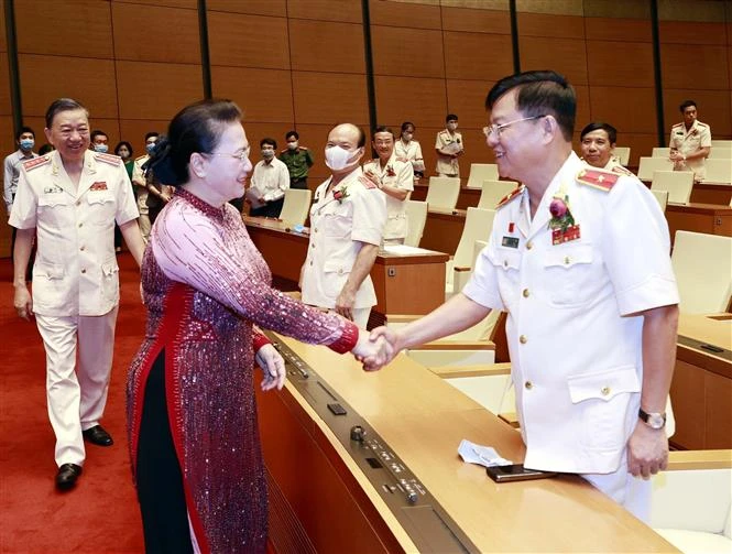 阮氏金银会见维护国家安全先进集体和个人代表团