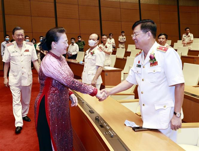 阮氏金银会见维护国家安全先进集体和个人代表团