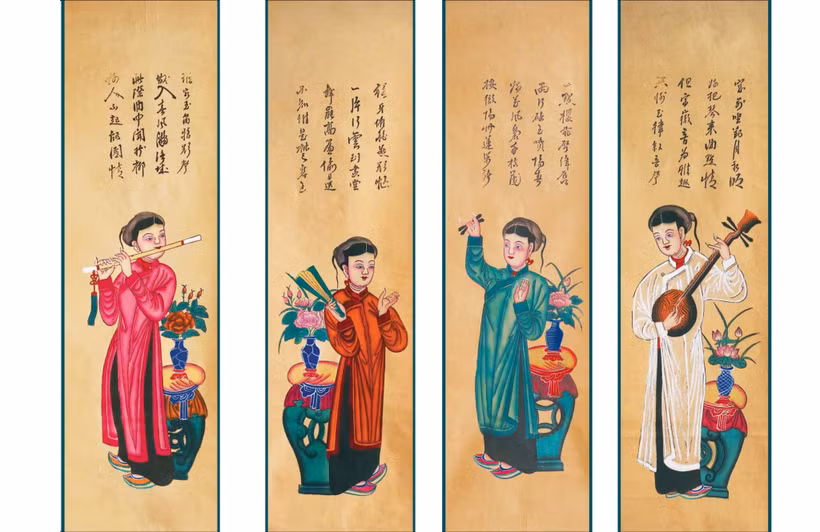 越南美术博物馆展出收藏的四条屏民间画