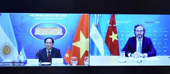 越南外交部长裴青山与阿根廷外交部长卡菲耶罗通电话