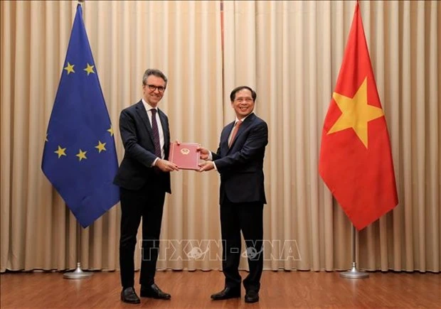 越南代表向欧盟驻河内代表团递交EVFTA和EVIPA的批准文件