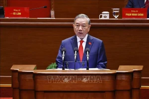 苏林总书记代表越共第十三届中央委员会作关于提交第十四次全国代表大会文件的报告。图自越通社