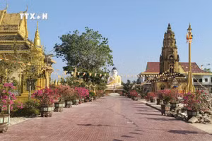 金瓯省和平乡社张灯结彩，准备迎接2026年高棉族传统新年。图片来源： 越通社