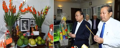 阮春福向总书记阮文灵和总理范文同敬香