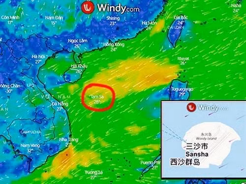 要求对windy.com网站有关越南黄沙群岛地名注释错误问题进行处理